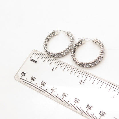 925 Sterling Silver Vintage C Z Round Hoop Earrings