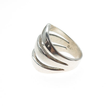 925 Sterling Silver Vintage Modernist 3-Row Ring Size 8.75
