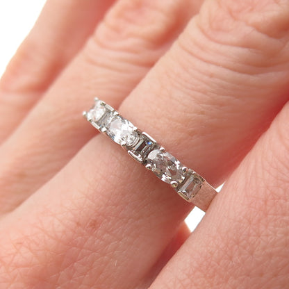 925 Sterling Silver Oval & Emerald-Cut C Z Half Eternity Band Ring Size 8.25