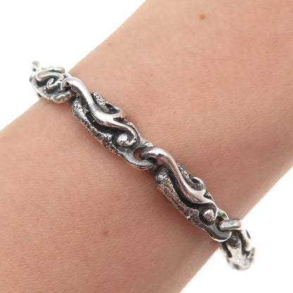 925 Sterling Silver Vintage Mexico Modernist Scroll Oxidized Link Bracelet 6.75"