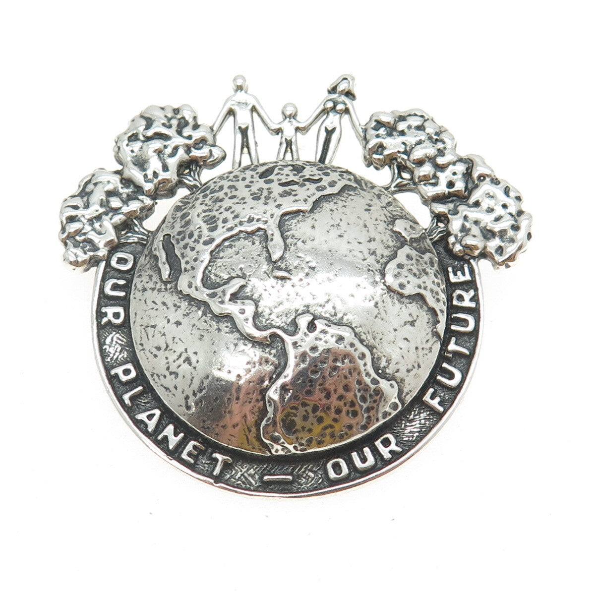 SILVER CLOUD 925 Sterling Silver Vintage "Our Planet - Our Future" Pin Brooch