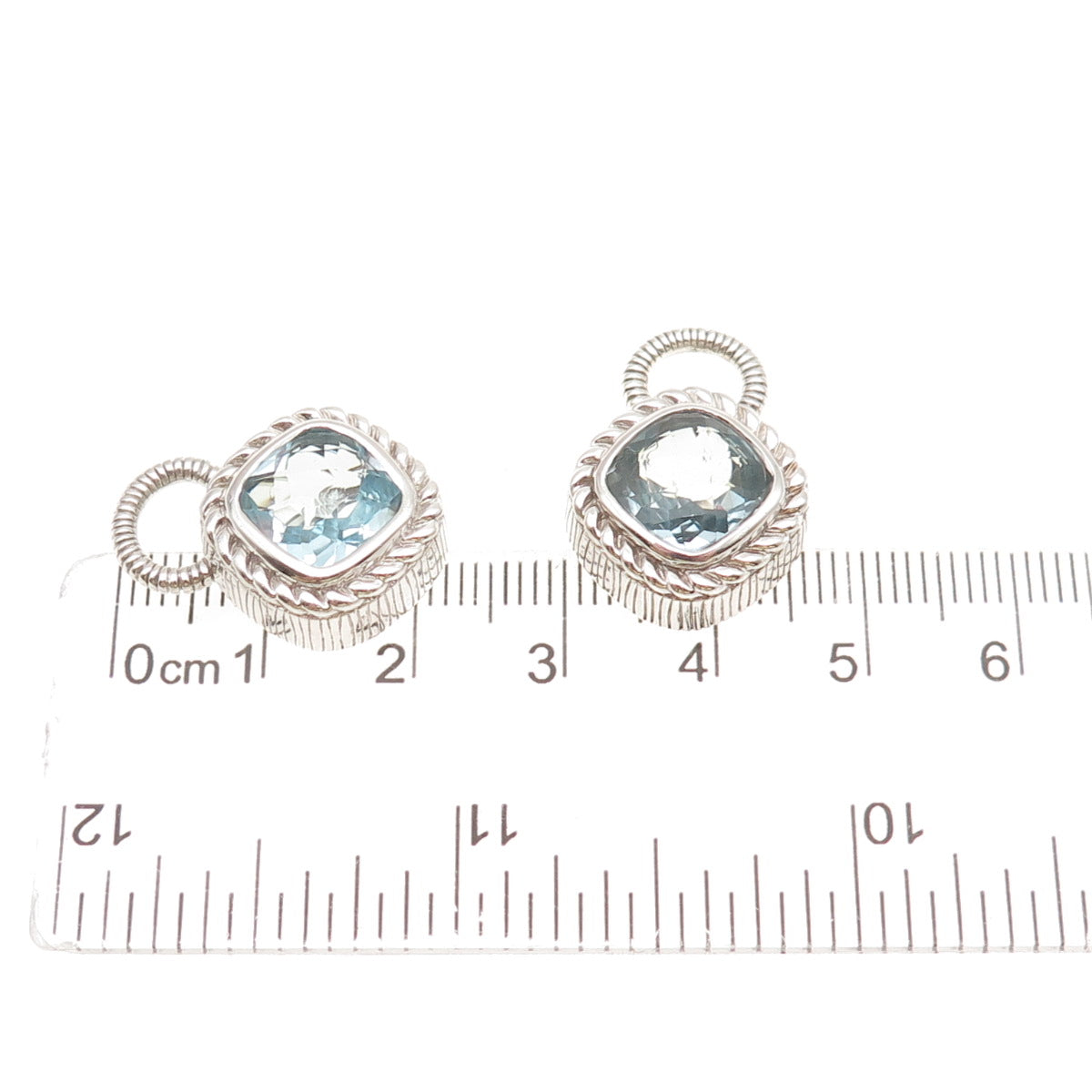 JUDITH RIPKA 925 Sterling Silver Cushion-Cut Blue C Z Jacket Earrings