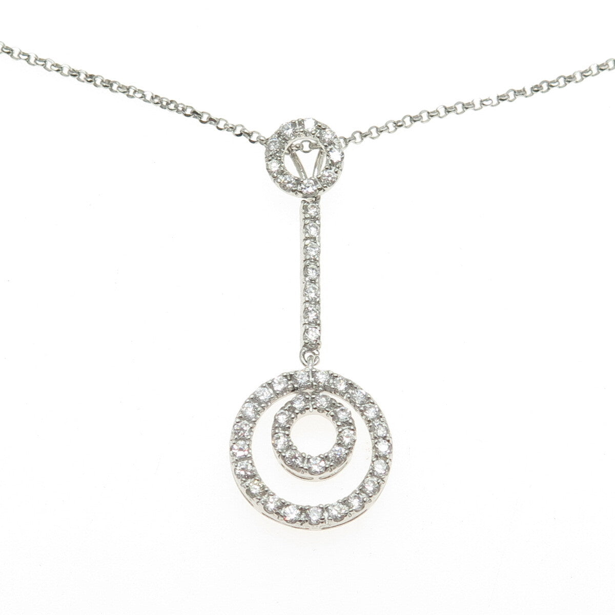 925 Sterling Silver Round-Cut C Z Circle of Life Drop Rolo Chain Necklace 16"
