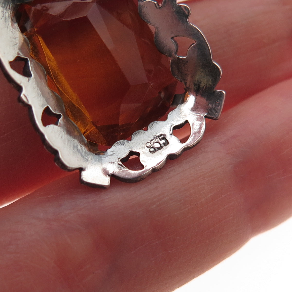 835 Silver Antique Art Deco Real Citrine Floral Oxidized Charm Pendant