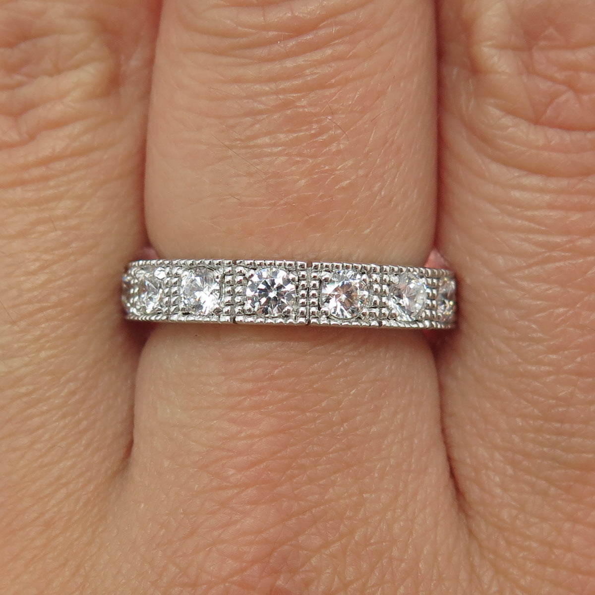 925 Sterling Silver Round-Cut C Z Half Eternity Band Ring Size 7.25