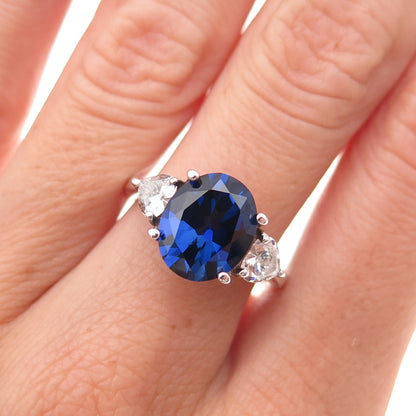 925 Sterling Silver Vintage Lab-Created Sapphire & C Z Ring Size 8