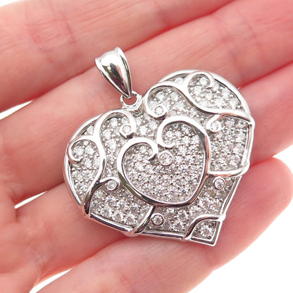 KEY STAR 925 Sterling Silver Round-Cut C Z Sparkle Heart Pendant