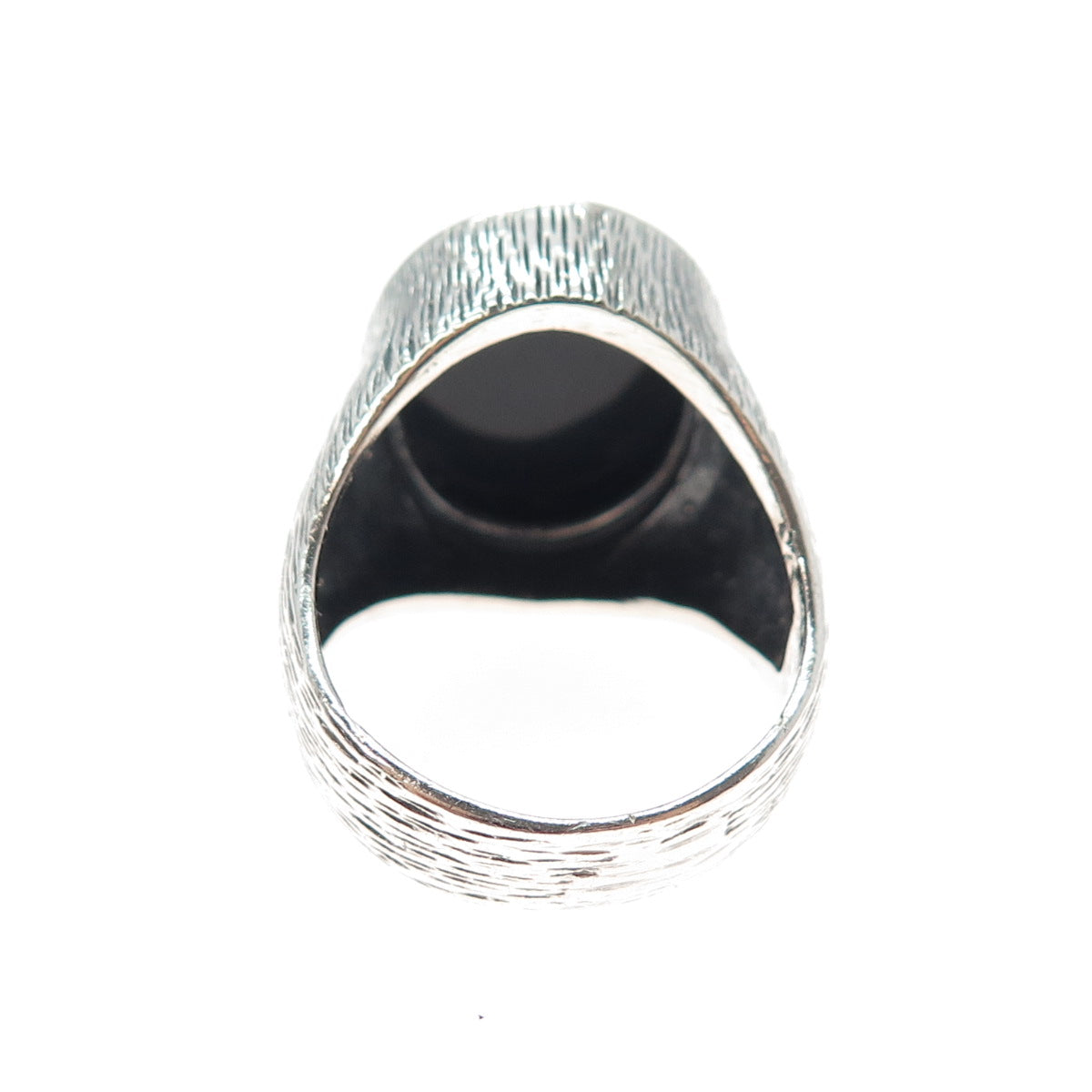 GEM CRAFT Sterling Silver Vintage Black Onyx Modernist Oxidized Ring Size 9.75
