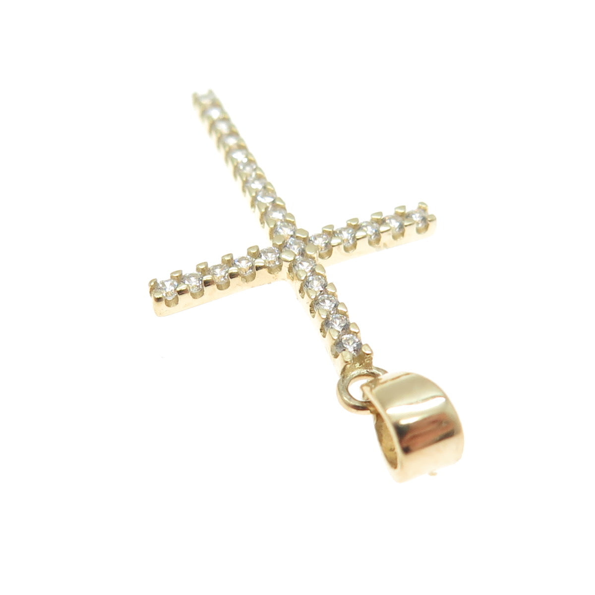 14K Yellow Gold Round-Cut C Z Cross Religious Charm Pendant