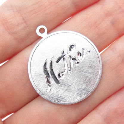 925 Sterling Silver Vintage Engraved Mother Round Tag Charm Pendant