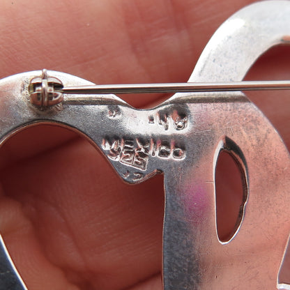 925 Sterling Silver Vintage Mexico Triple Interlocked Heart Pin Brooch
