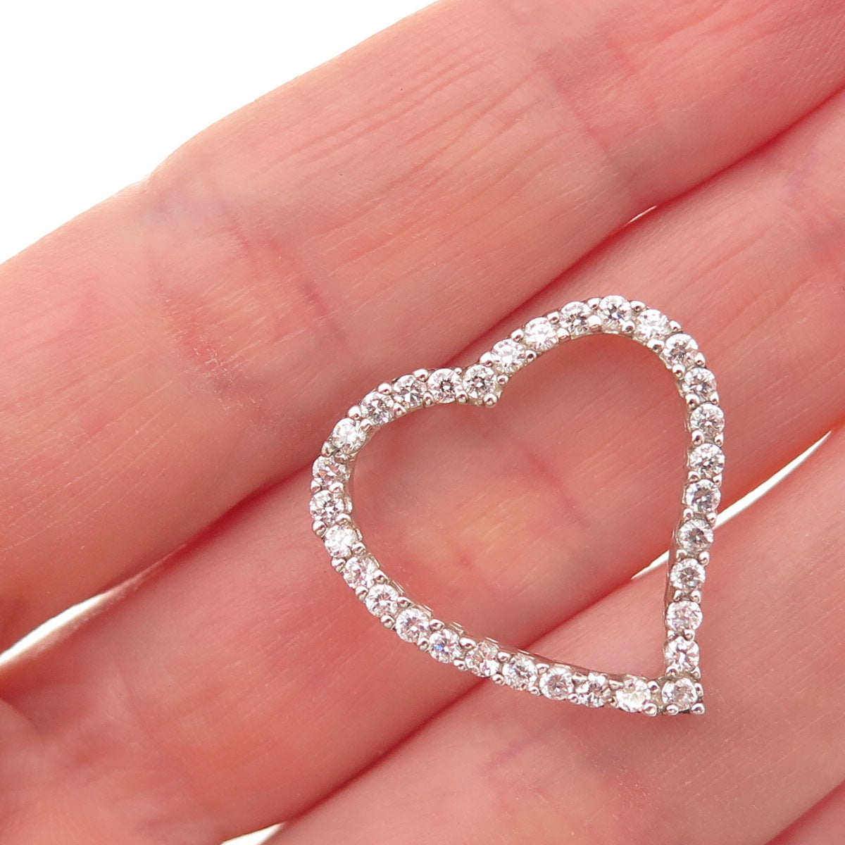 925 Sterling Silver Round-Cut C Z Heart Slide Charm Pendant