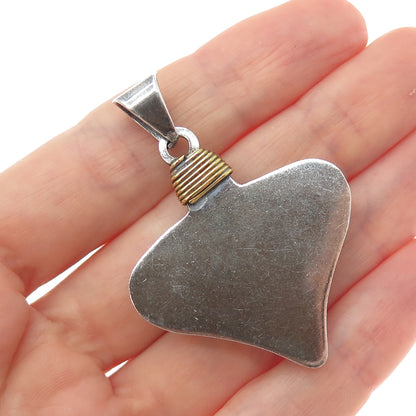 925 Sterling Silver 2-Tone Vintage Mexico Modernist Heart Oxidized Charm Pendant
