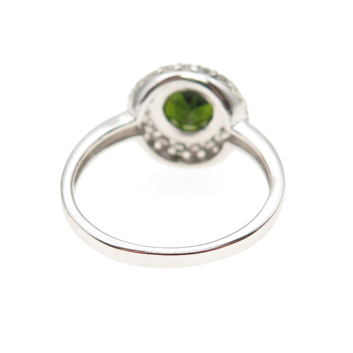 925 Sterling Silver Real Green Tourmaline & White Topaz Ring Size 9.25