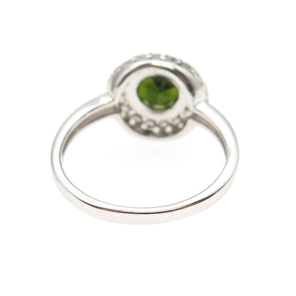 925 Sterling Silver Real Green Tourmaline & White Topaz Ring Size 9.25