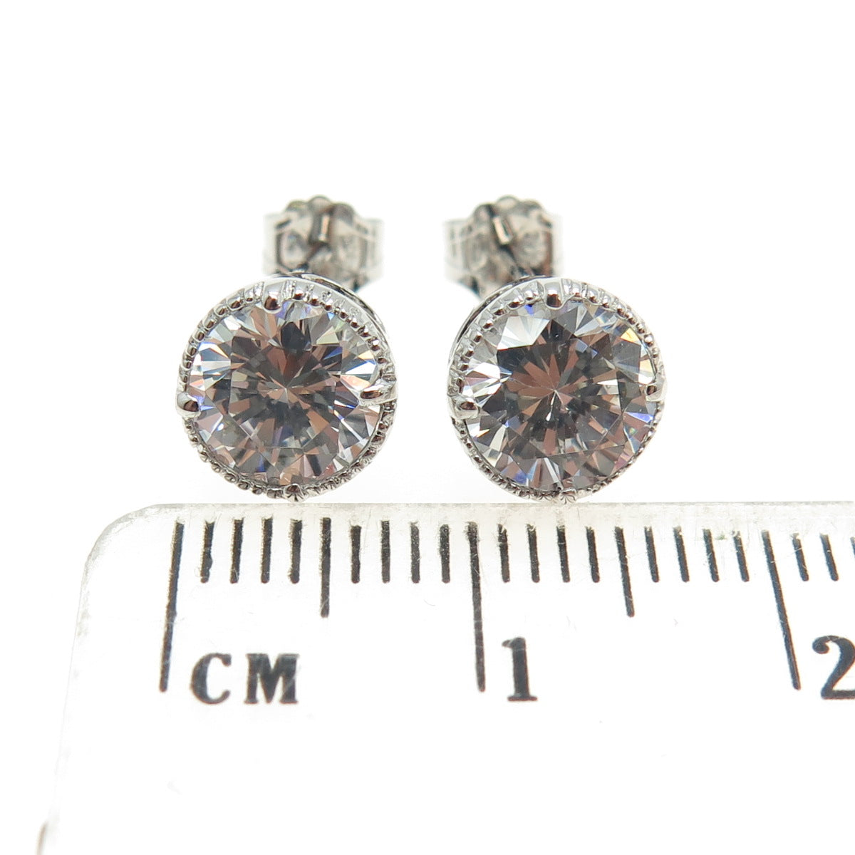 925 Sterling Silver Round-Cut C Z Stud Earrings