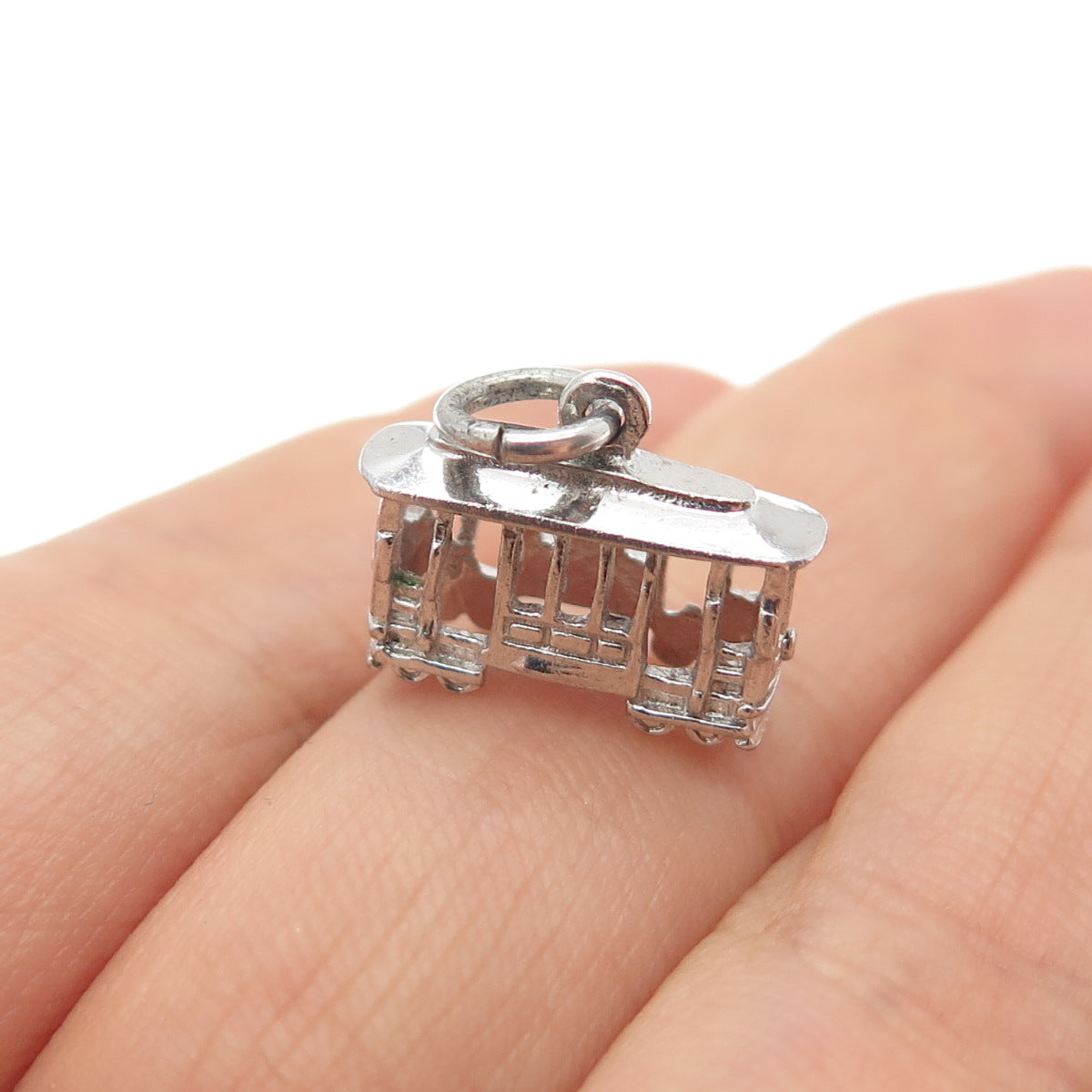 925 Sterling Silver Vintage Cable Car Minimalist 3D Charm Pendant