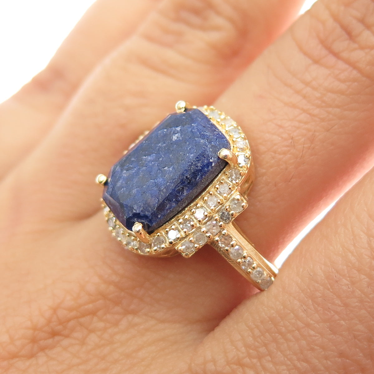 DSMK 925 Sterling Silver Gold Plated Real Diamond & Sapphire Ring Size 9.25