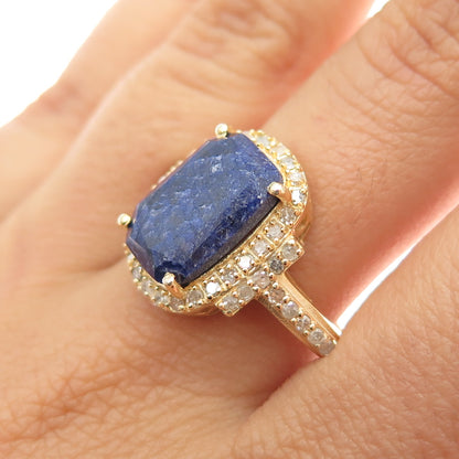 DSMK 925 Sterling Silver Gold Plated Real Diamond & Sapphire Ring Size 9.25