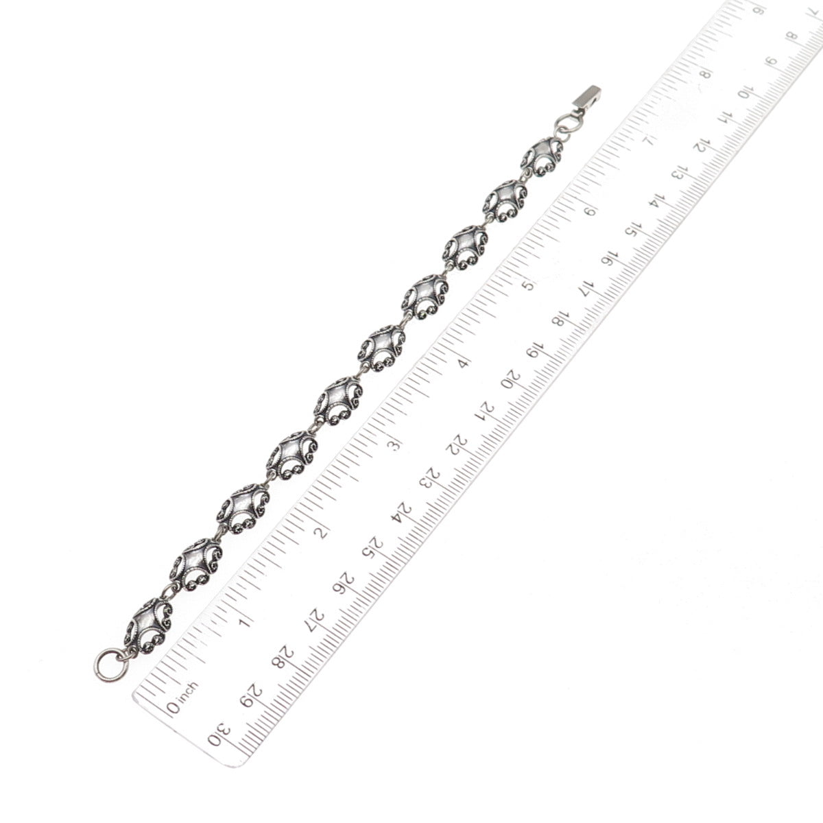 Beau 925 Sterling Silver Antique Art Deco Floral Filigree Link Bracelet 7"