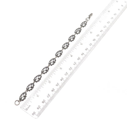 Beau 925 Sterling Silver Antique Art Deco Floral Filigree Link Bracelet 7"
