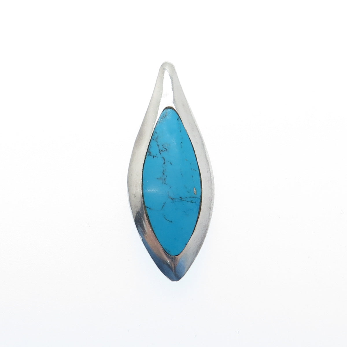 925 Sterling Vintage Morenci Turquoise Black Onyx Petal Dual Sided Slide Pendant