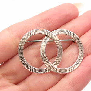 925 Sterling Silver Vintage Beau Ribbed Double Circle Pin Brooch