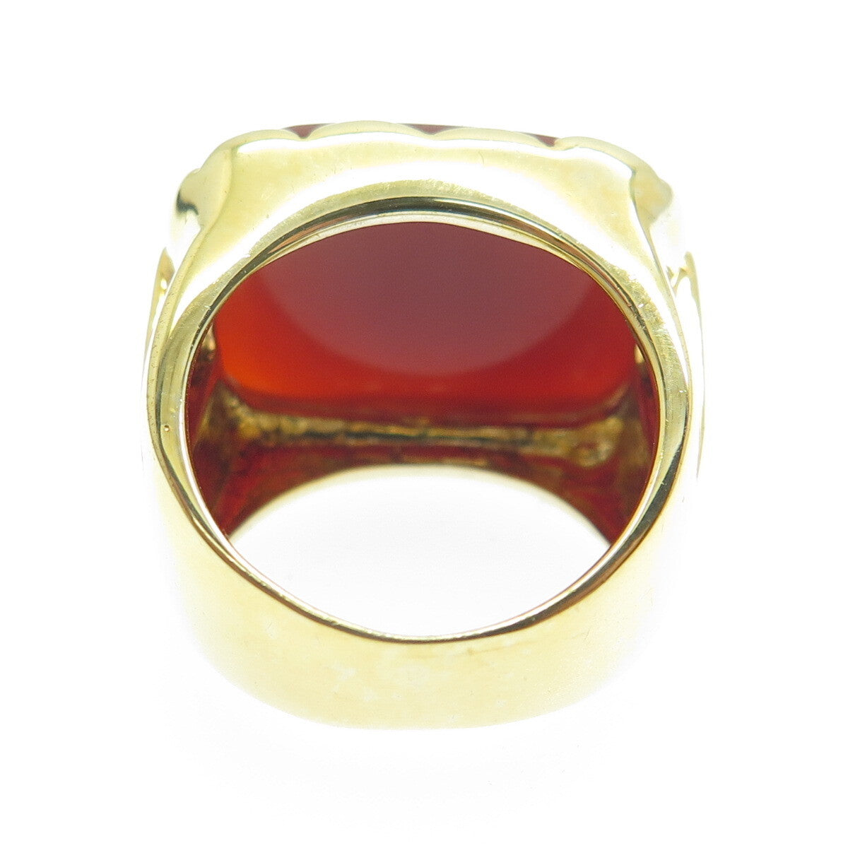 FADI 925 Sterling Silver Gold Plated Checkered Carnelian Gem Ring Size 6.25