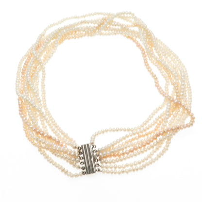 925 Sterling Silver Vintage Real Baroque Pearl 8-Strand Beaded Necklace 18"