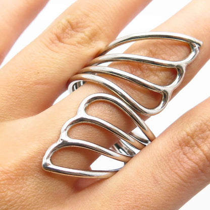 925 Sterling Silver Vintage Modernist Statement Ring Size 13.75