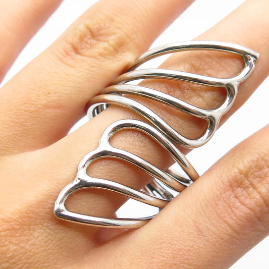 925 Sterling Silver Vintage Modernist Statement Ring Size 13.75