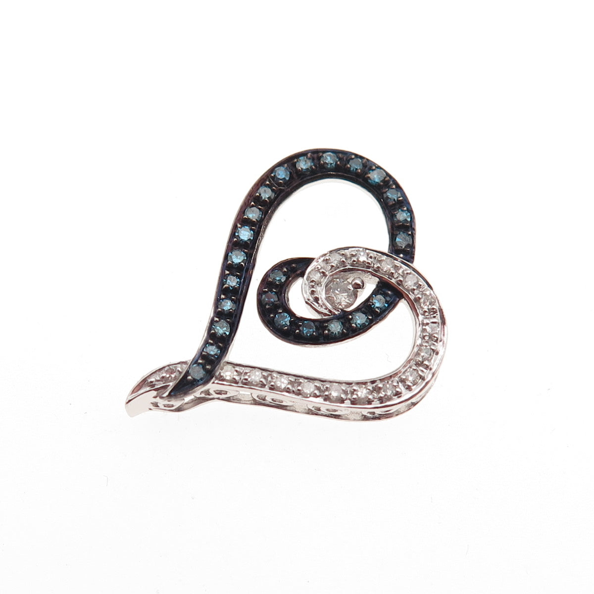 925 Sterling Silver Real Blue & White Diamond Heart Mini Slide Charm Pendant