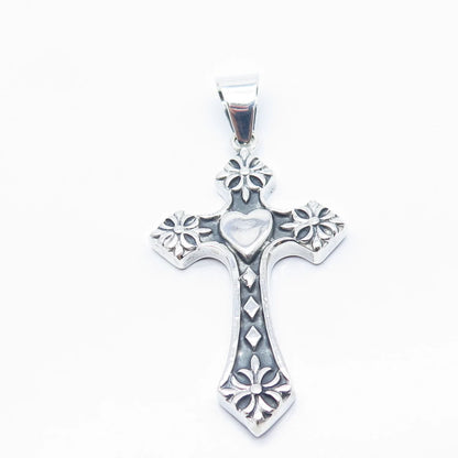 950 Silver Vintage Heart Ornate Cross Pendant