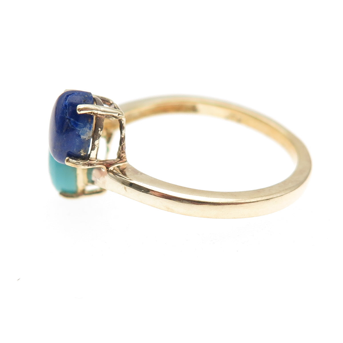 Chuck Clemency 925 Sterling Gold Plated Real Turquoise & Lapis Ring Size 8.25