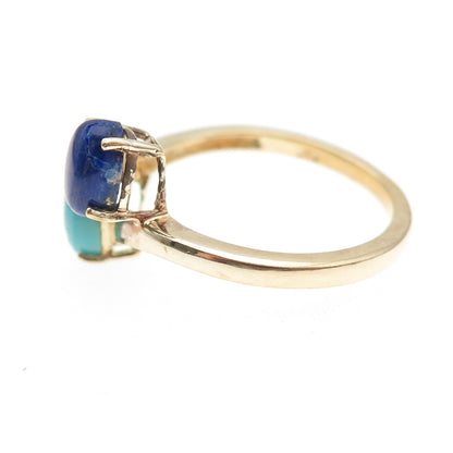 Chuck Clemency 925 Sterling Gold Plated Real Turquoise & Lapis Ring Size 8.25
