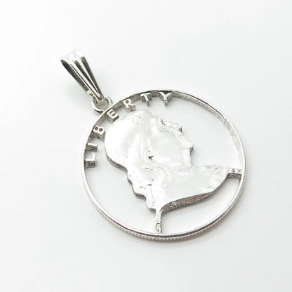 925 Sterling Silver Vintage "Liberty" Benjamin Franklin Coin Pendant