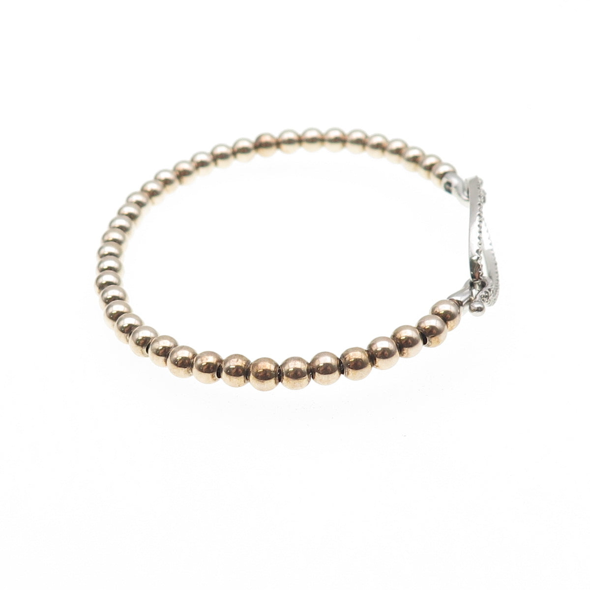 925 Sterling Silver 2-Tone Real Diamond Bangle Bracelet 6.25" (missing 1 stone)