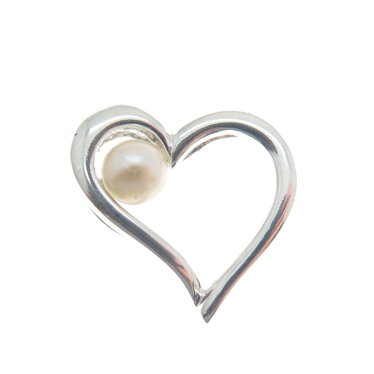 925 Sterling Silver Real Pearl Heart Minimalist Slide Pendant
