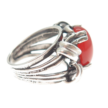 925 Sterling Silver Vintage Real Carnelian Modernist Oxidized Ring Size 9.25
