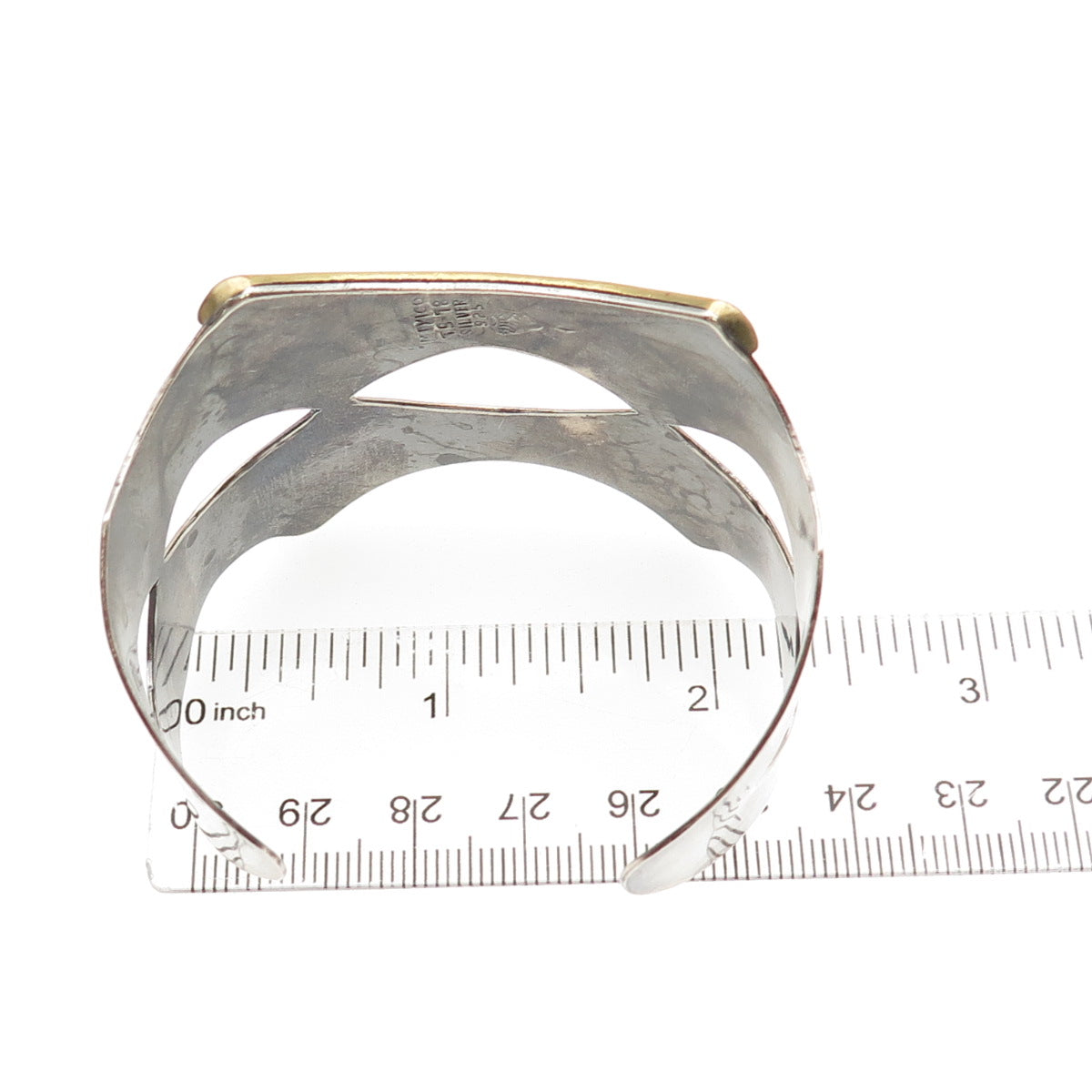 925 Sterling Silver 2-Tone Vintage Mexico Modernist Adjustable Bracelet 6.75"