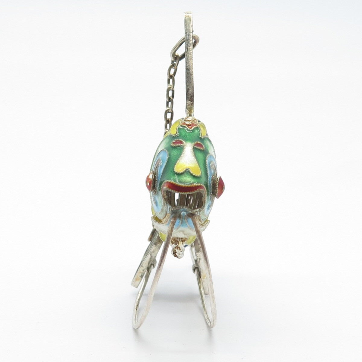 925 Sterling Silver Antique Enamel Articulated Chinese Koi Fish Chatelaine Fob