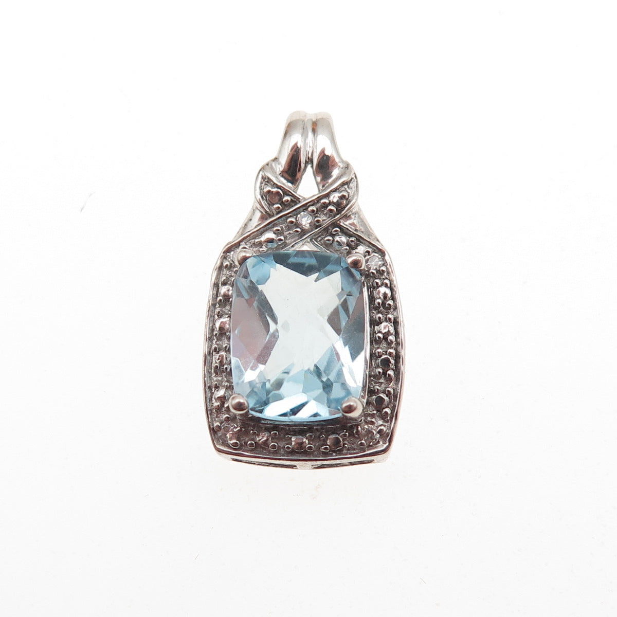 925 Sterling Silver Real Blue Topaz & C Z Mini Slide Charm Pendant