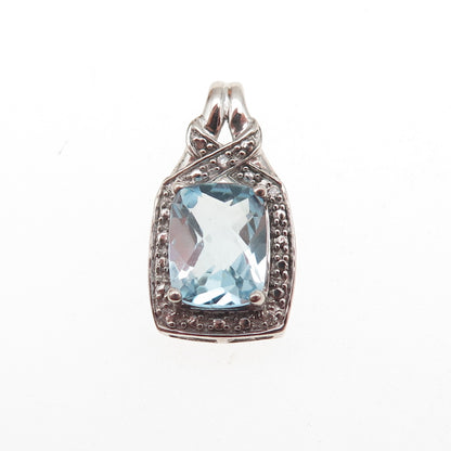 925 Sterling Silver Real Blue Topaz & C Z Mini Slide Charm Pendant