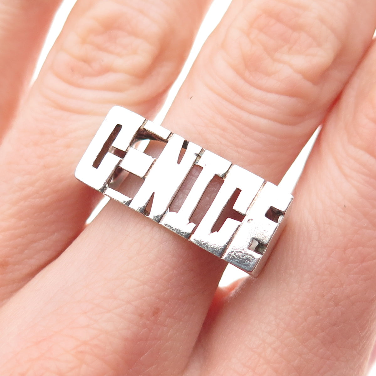 925 Sterling Silver Vintage Genice Name Ring Size 9.5