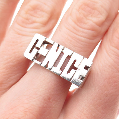 925 Sterling Silver Vintage Genice Name Ring Size 9.5