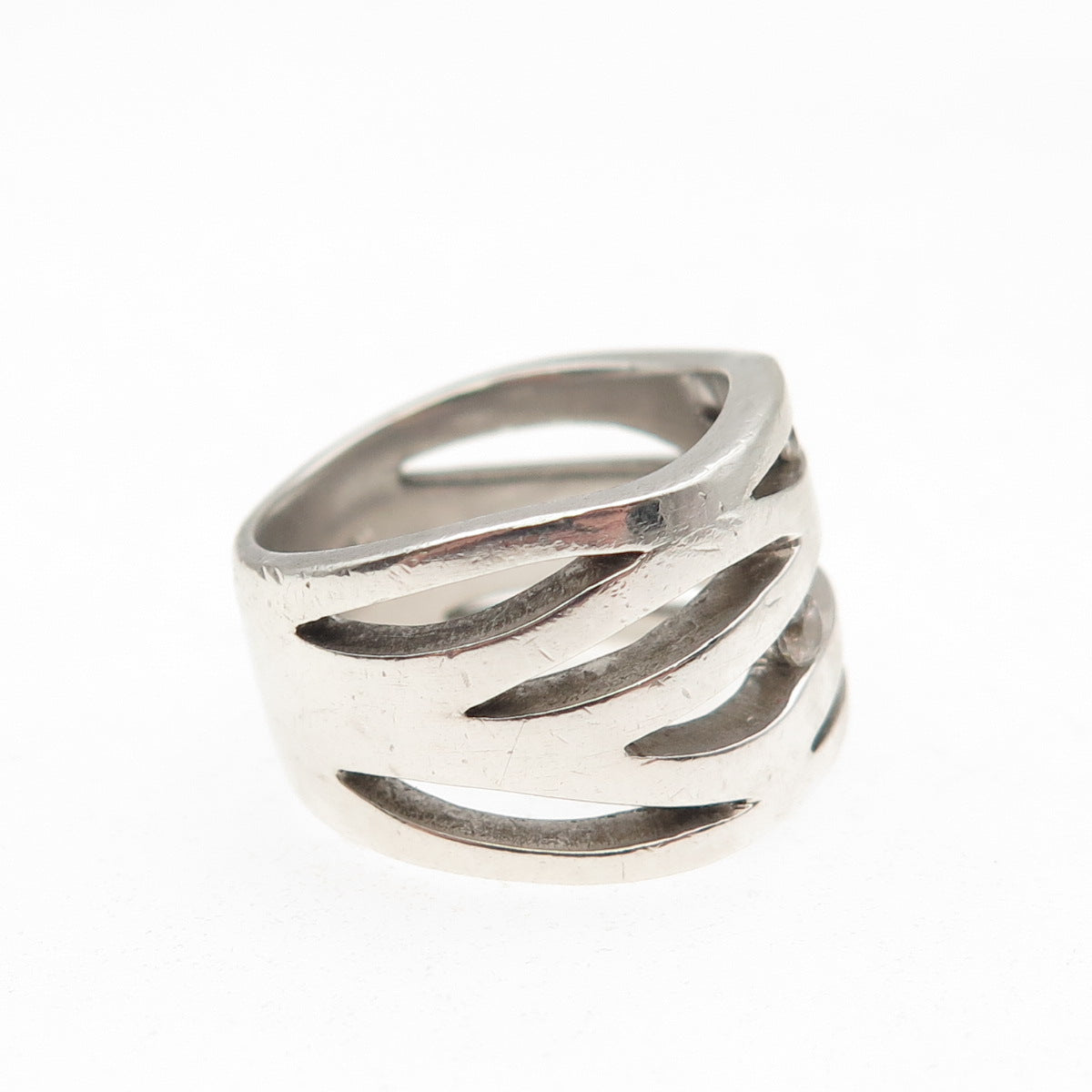 925 Sterling Silver Round-Cut C Z Multi-Row Ring Size 5.5