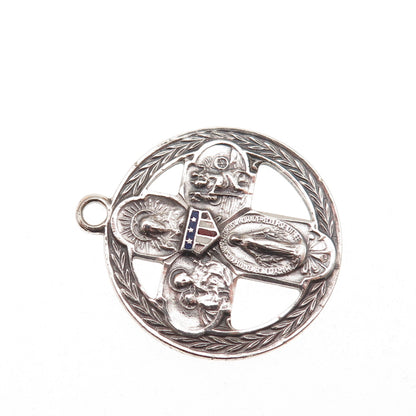 925 Sterling Silver Antique WWII Enamel 4-Way Cross Military Medal Charm Pendant