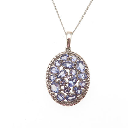 Chuck Clemency Sterling Silver Real Diamond & Tanzanite Cuban Chain Necklace 20"