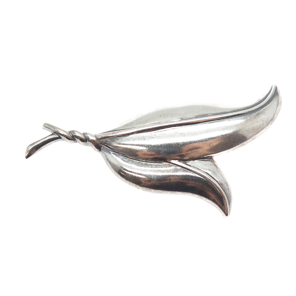 925 Sterling Silver Vintage Modernist Floral Leaf Oxidized Pin Brooch