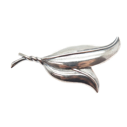925 Sterling Silver Vintage Modernist Floral Leaf Oxidized Pin Brooch
